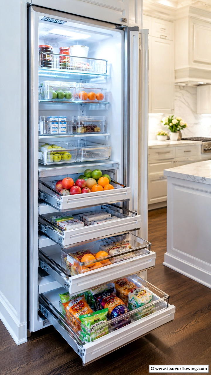 Pull out Basket Arrangement - 30 Fridge Organization Ideas for Efficient Storage