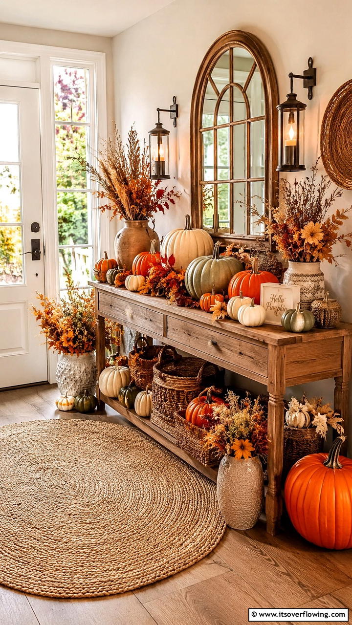 Pumpkin Display Arrangement - 21 Inspiring Thanksgiving Decor Ideas to Celebrate Gratitude