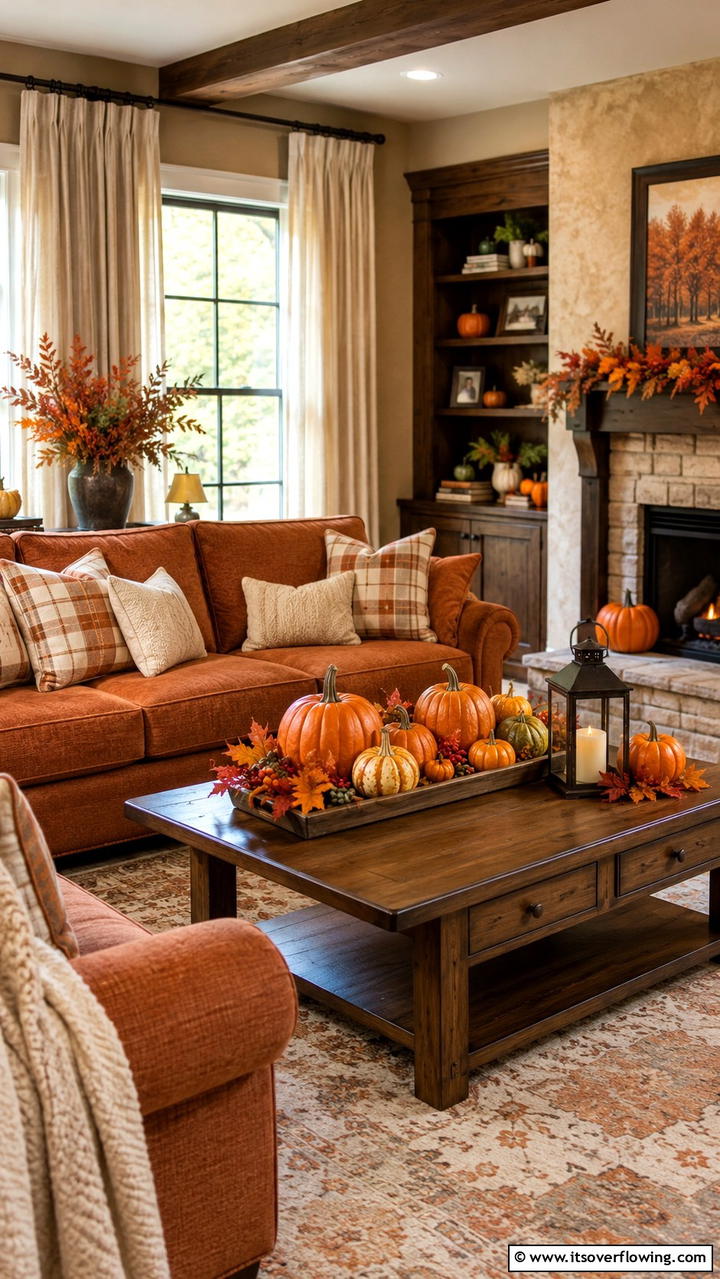 Pumpkin Inspired Decor - 30 Cozy Fall Living Room Ideas to Embrace Autumn Vibes