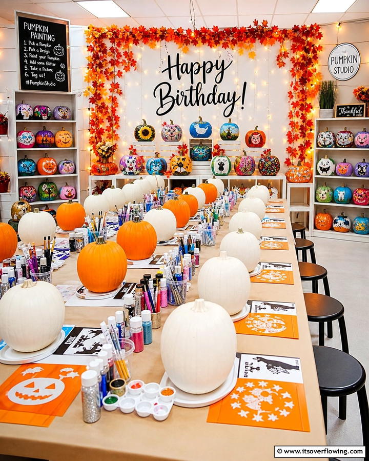 Pumpkin Painting Party - 25 Fall Birthday Party Ideas for a Seasonal Celebration