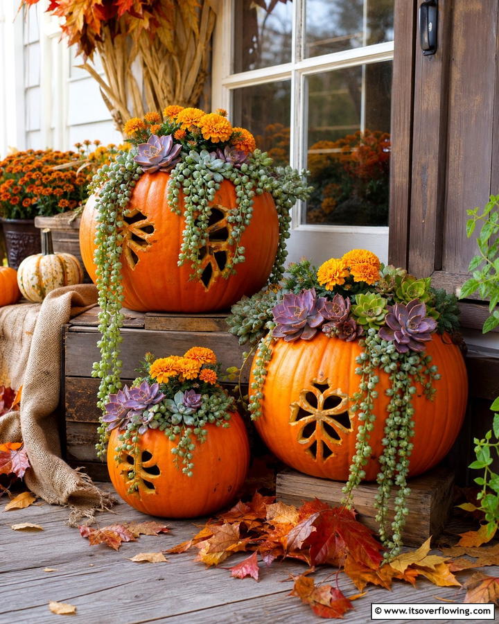 Pumpkin Planter Charm - 21 Fall Planter Ideas to Refresh Your Outdoor Spaces