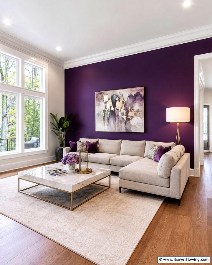 Purple Accent Wall for a Bold Statement - 25 Purple Living Room Ideas for a Stylish Home Makeover