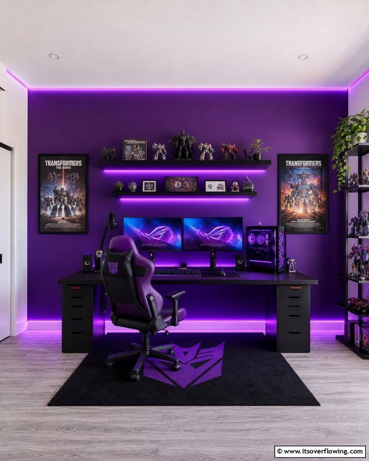 Purple Accent Wall in Gaming Room - 20 Purple Gaming Setup Ideas for a Vibrant Space