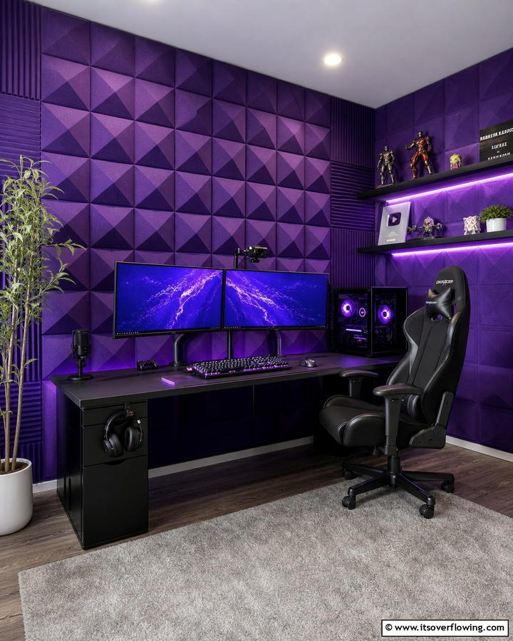 Purple Acoustic Foam Panels - 20 Purple Gaming Setup Ideas for a Vibrant Space
