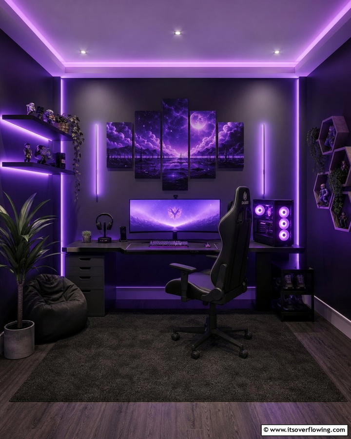 Purple Ambient Wall Lights - 20 Purple Gaming Setup Ideas for a Vibrant Space