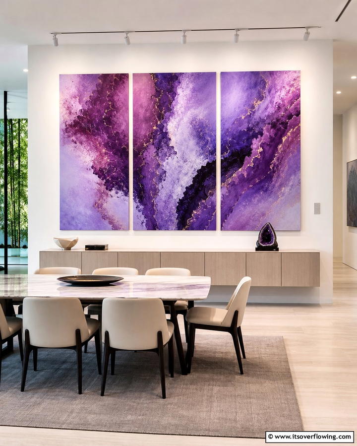 Purple Art Pieces - 25 Purple Dining Room Ideas for a Luxurious Ambiance