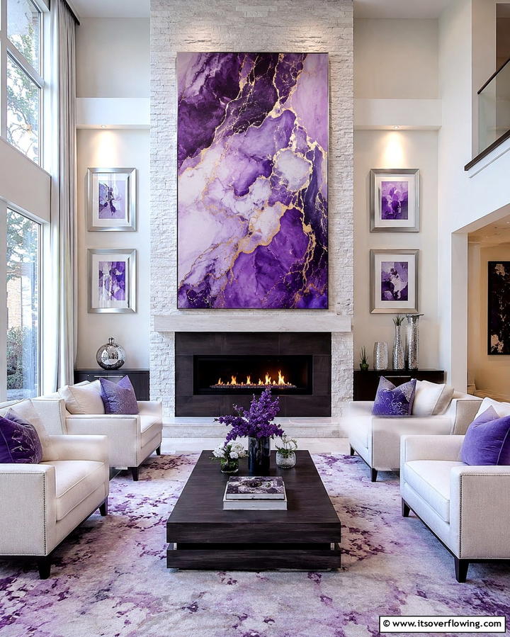 Purple Artwork for a Creative Touch - 25 Purple Living Room Ideas for a Stylish Home Makeover
