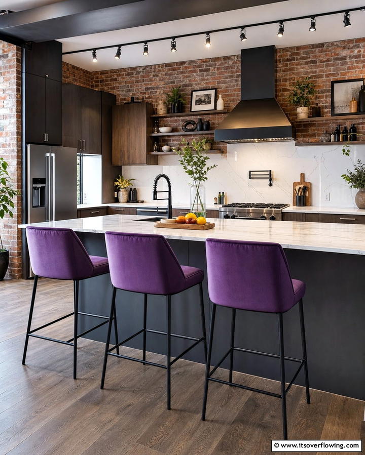 Purple Bar Stools for a Contemporary Twist - 25 Purple Kitchen Ideas for a Bold and Stylish Look