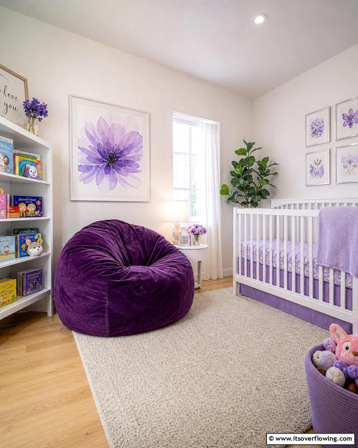 Purple Bean Bag for Relaxation - 20 Purple Nursery Ideas for a Dreamy Baby Room