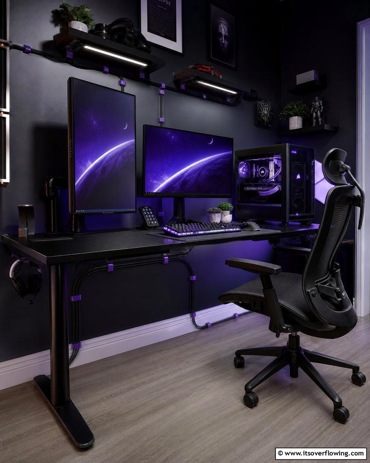 Purple Cable Management Clips - 20 Purple Gaming Setup Ideas for a Vibrant Space