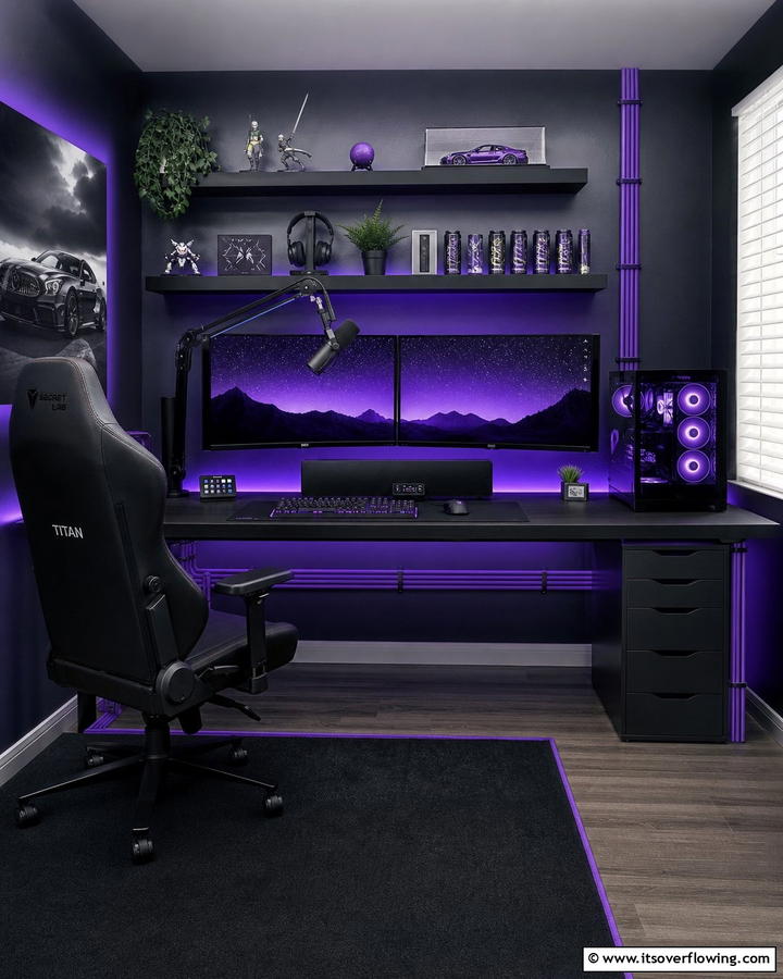 Purple Cable Sleeves for a Cleaner Setup - 20 Purple Gaming Setup Ideas for a Vibrant Space
