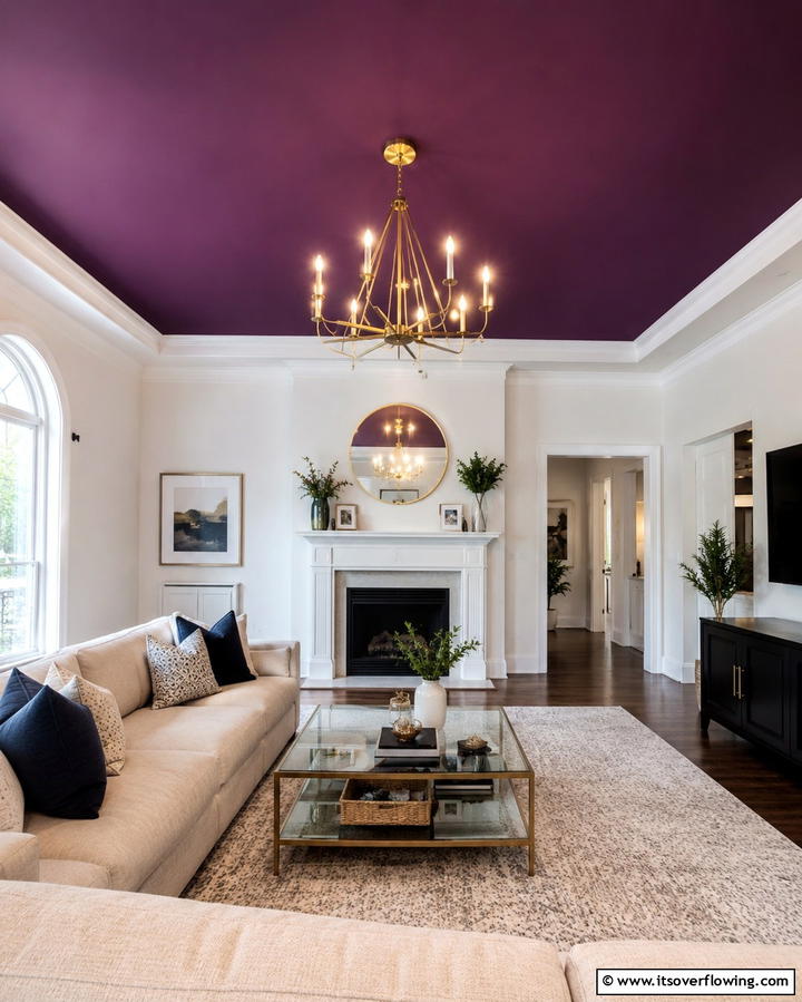 Purple Ceiling for Unexpected Drama - 25 Purple Living Room Ideas for a Stylish Home Makeover