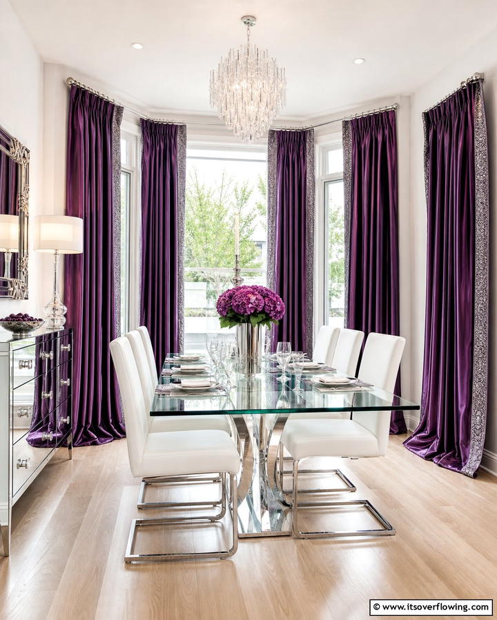 Purple Curtains for Elegance - 25 Purple Dining Room Ideas for a Luxurious Ambiance