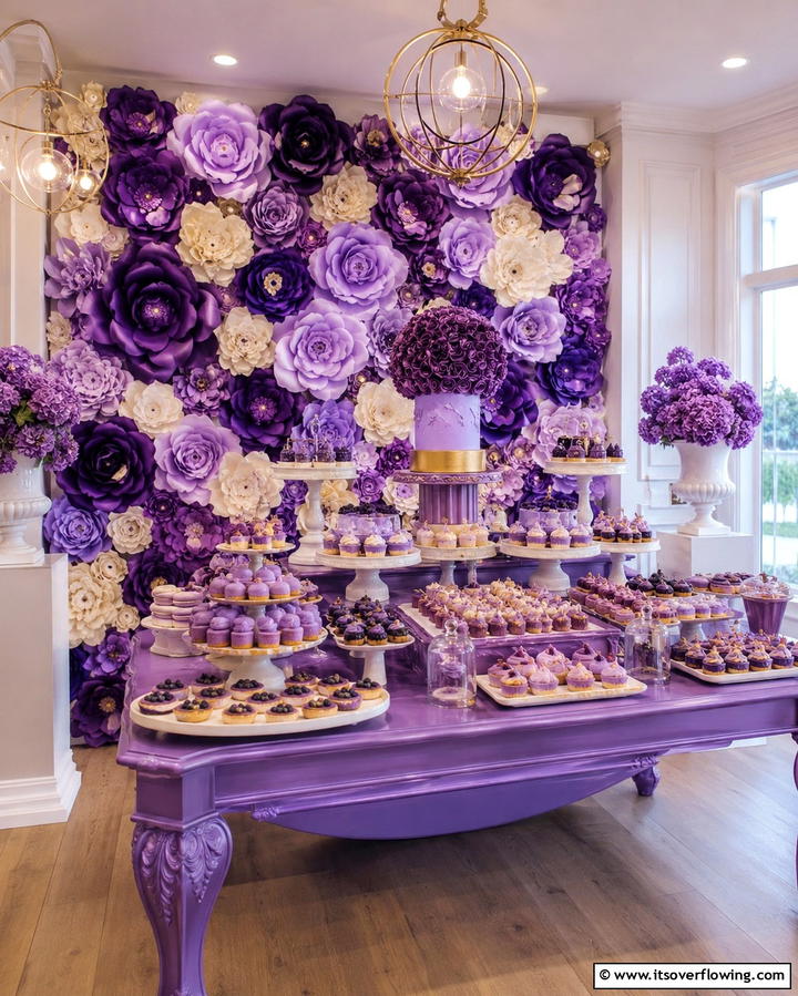 Purple Dessert Table - 30 Purple Wedding Theme Ideas for Regal Celebrations