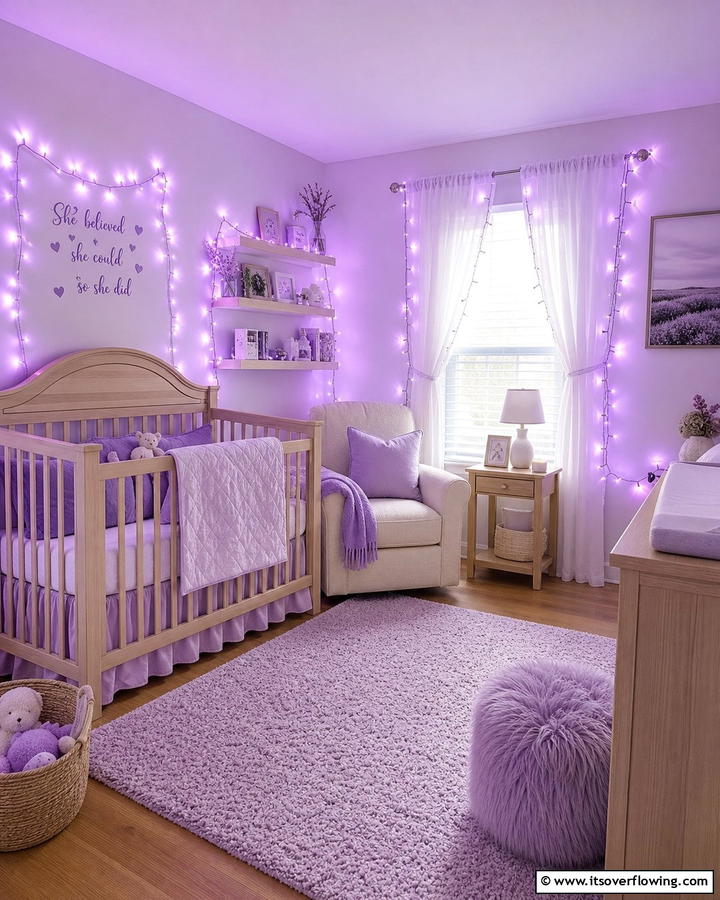Purple Fairy Lights for Magical Ambience - 20 Purple Nursery Ideas for a Dreamy Baby Room
