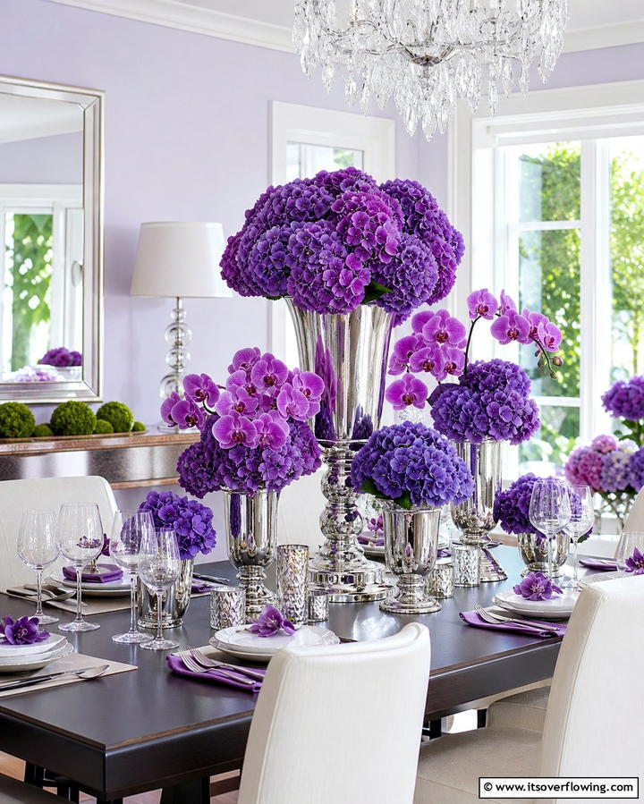 Purple Floral Centerpieces - 25 Purple Dining Room Ideas for a Luxurious Ambiance