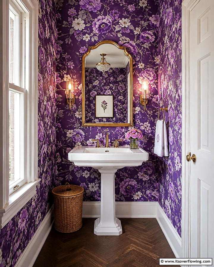 Purple Floral Wallpaper - 25 Purple Bathroom Ideas for a Bold and Beautiful Space