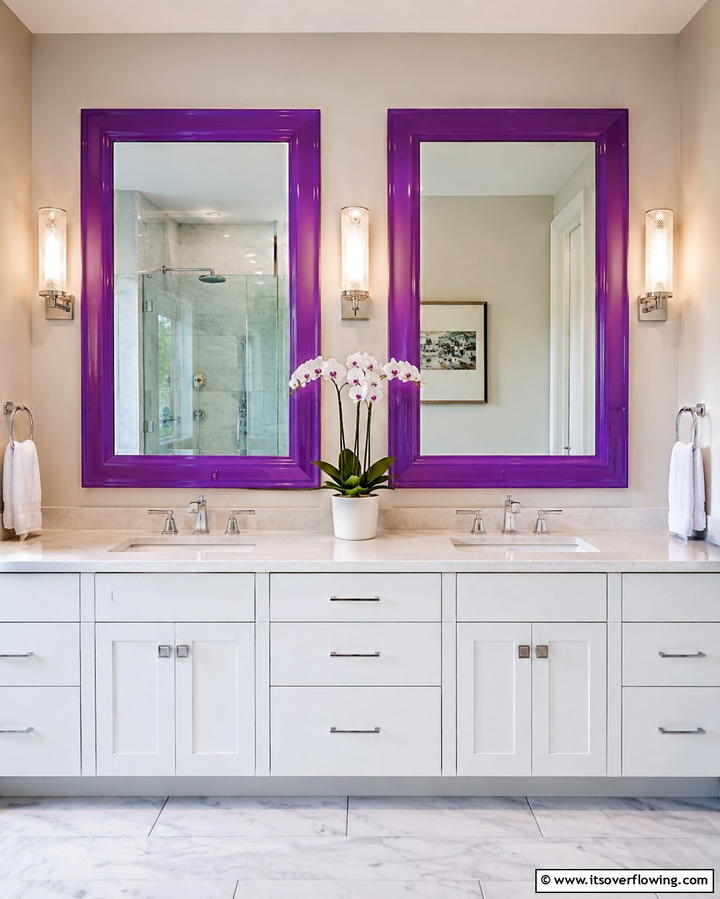 Purple Framed Mirrors - 25 Purple Bathroom Ideas for a Bold and Beautiful Space