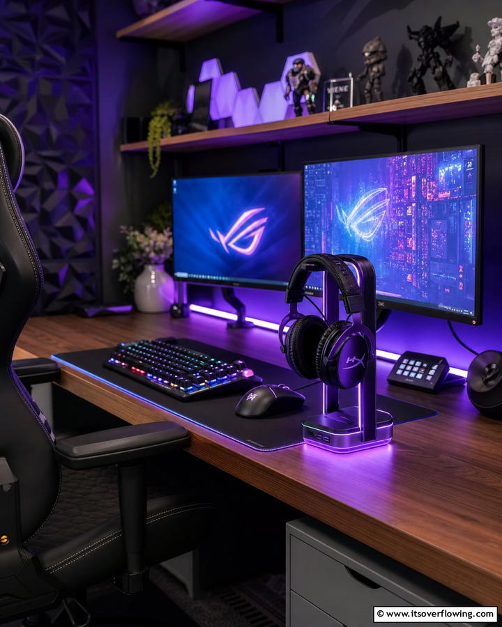 Purple Gaming Headset Stand with RGB - 20 Purple Gaming Setup Ideas for a Vibrant Space