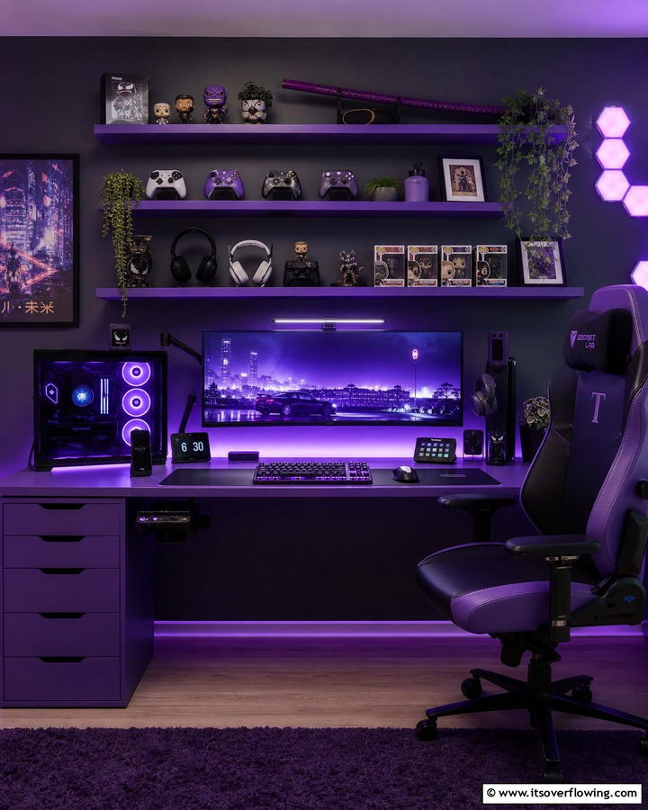 Purple Gaming Shelf for Accessories - 20 Purple Gaming Setup Ideas for a Vibrant Space