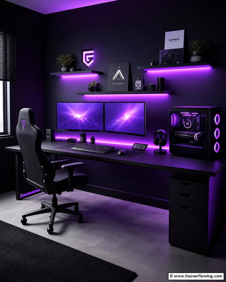 Purple LED Backlit Gaming Desk - 20 Purple Gaming Setup Ideas for a Vibrant Space