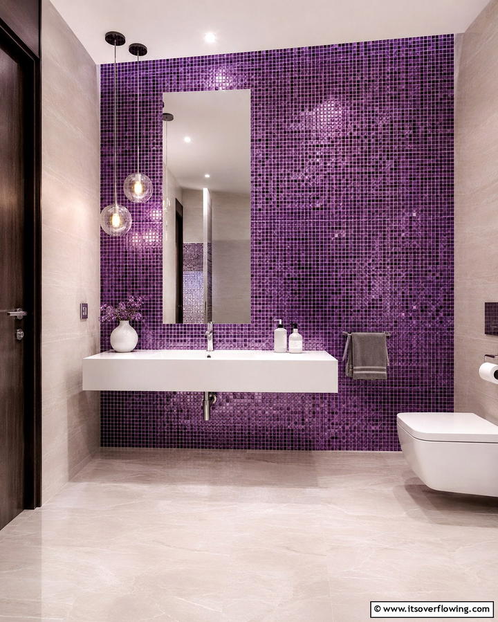 Purple Mosaic Tile Wall - 25 Purple Bathroom Ideas for a Bold and Beautiful Space
