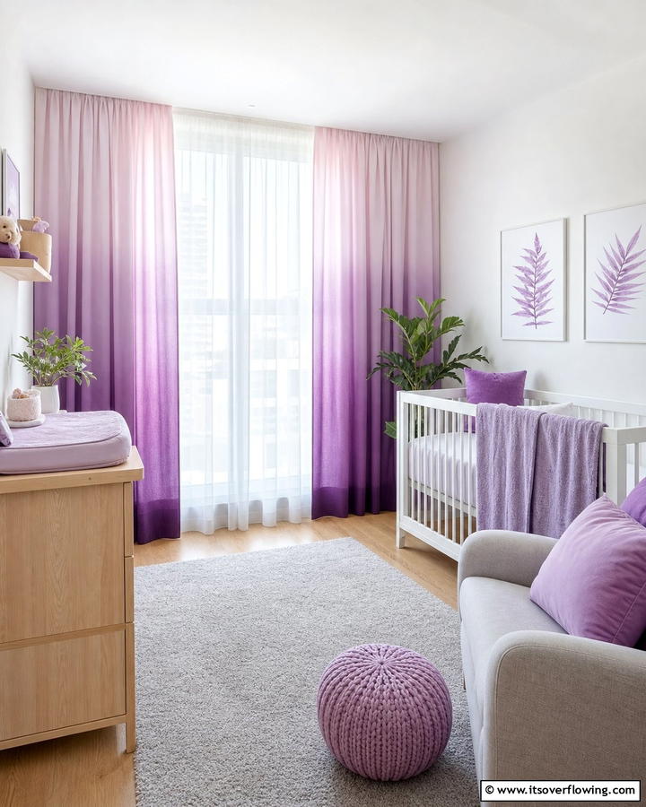 Purple Ombre Curtains for a Stylish Touch - 20 Purple Nursery Ideas for a Dreamy Baby Room