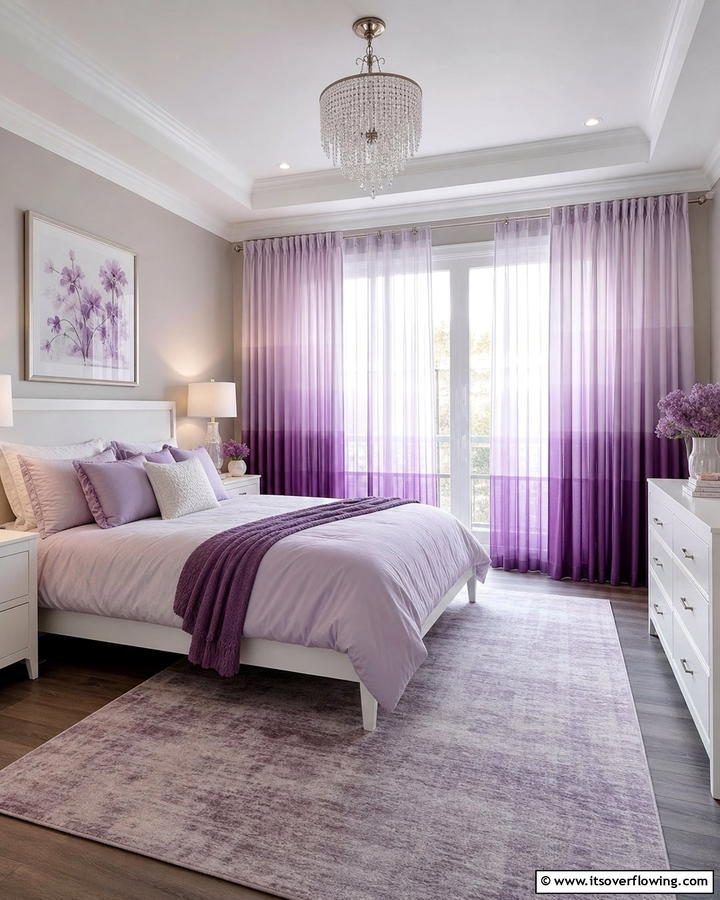 Purple Ombre Curtains for a Subtle Gradient - 20 Blue and Purple Bedroom Ideas- Vibrant & Cozy Designs