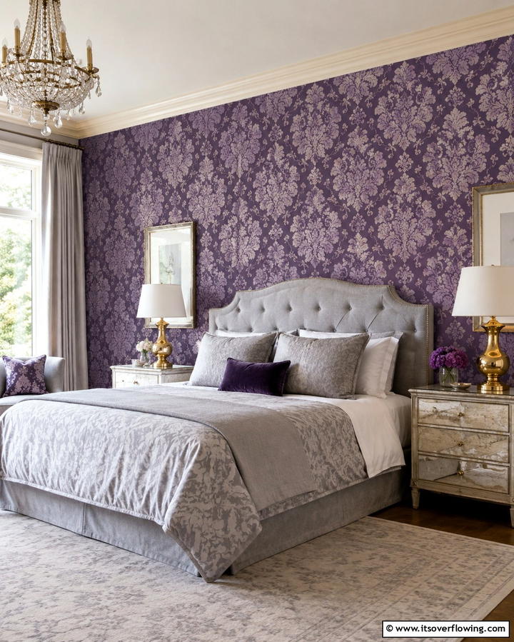 Purple Patterned Wallpaper - 30 Dark Purple Bedroom Ideas for Dramatic Luxury Spaces