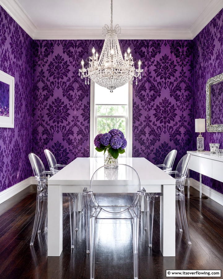 Purple Patterned Wallpaper - 25 Purple Dining Room Ideas for a Luxurious Ambiance