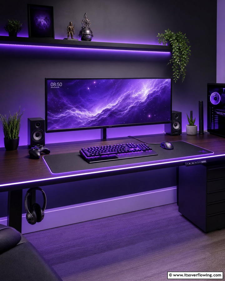 Purple RGB Mechanical Keyboard - 20 Purple Gaming Setup Ideas for a Vibrant Space