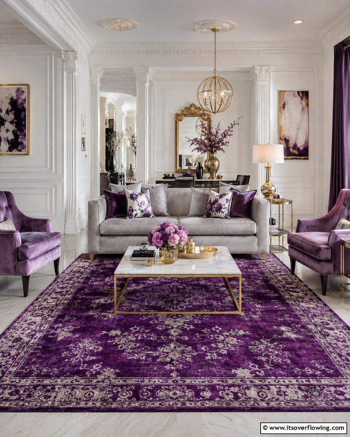Purple Rug for a Regal Look - 20 Perfect Rug Colors to Pair with a Grey Couch for Any Room