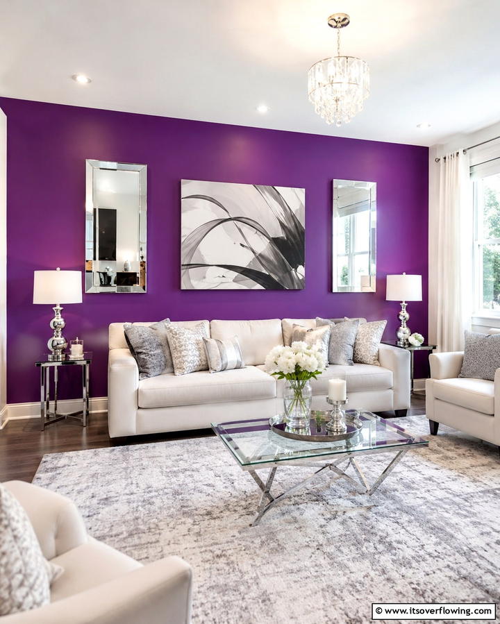 Purple Statement Wall - 25 Purple Living Room Ideas for a Stylish Home Makeover