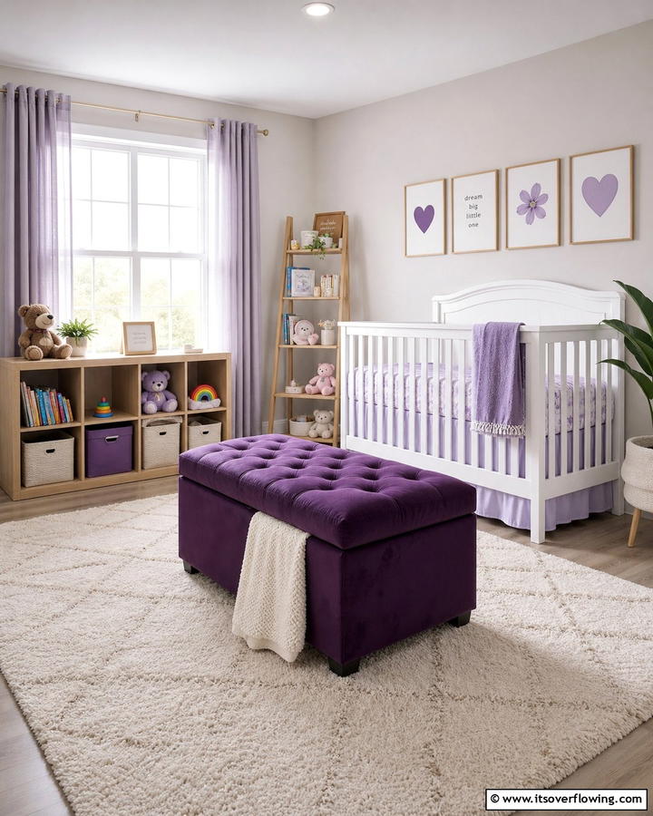 Purple Storage Ottoman for Stylish Functionality - 20 Purple Nursery Ideas for a Dreamy Baby Room