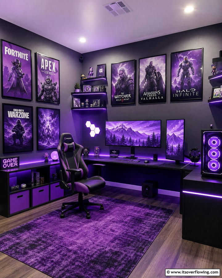 Purple Themed Gaming Posters - 20 Purple Gaming Setup Ideas for a Vibrant Space