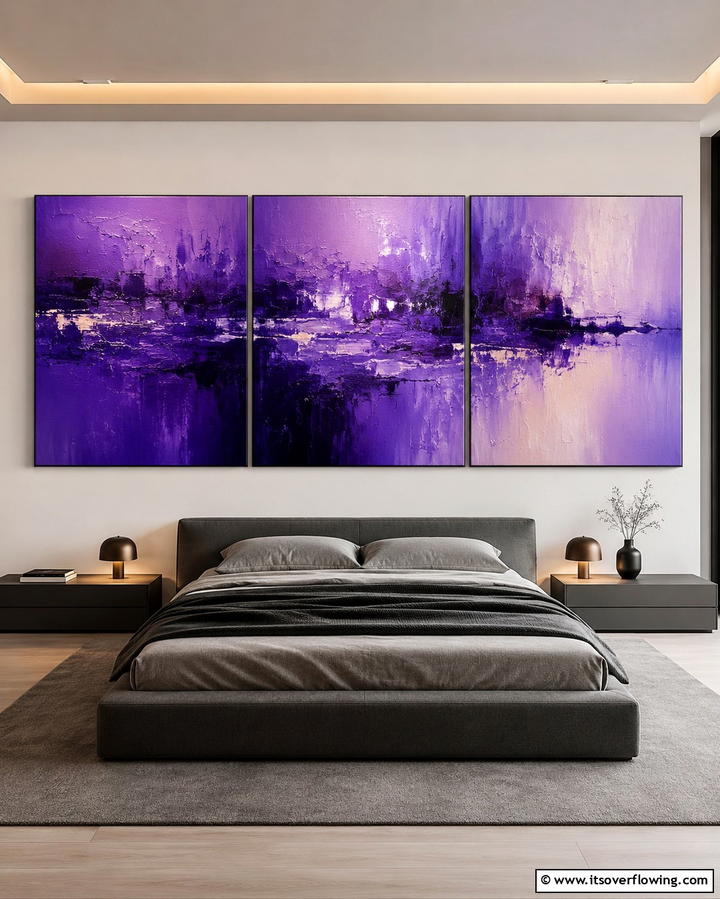 Purple Wall Art to Enhance Ambiance - 30 Dark Purple Bedroom Ideas for Dramatic Luxury Spaces
