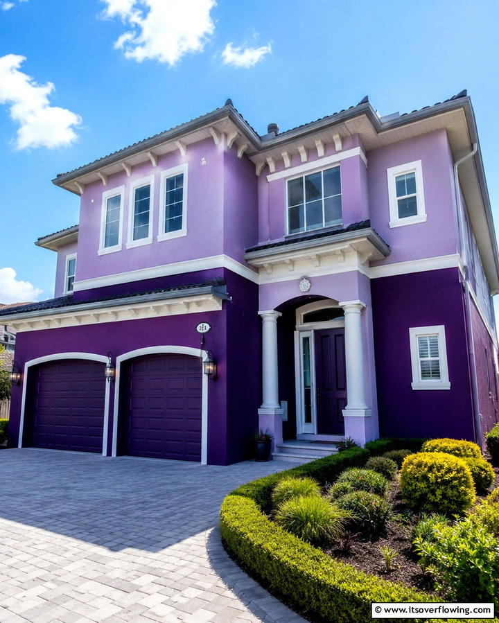 Purple and Black Accents - 25 Purple House Exterior Ideas for a Unique Curb Appeal