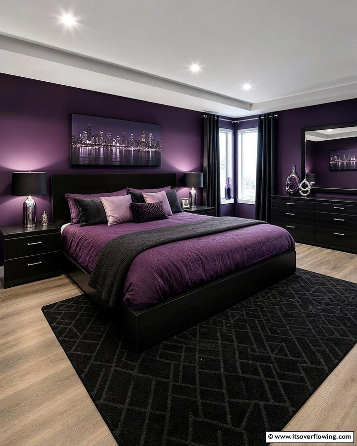 Purple and Black Bedroom Design - 17 Purple Bedroom Ideas for Dreamy and Creative Spaces