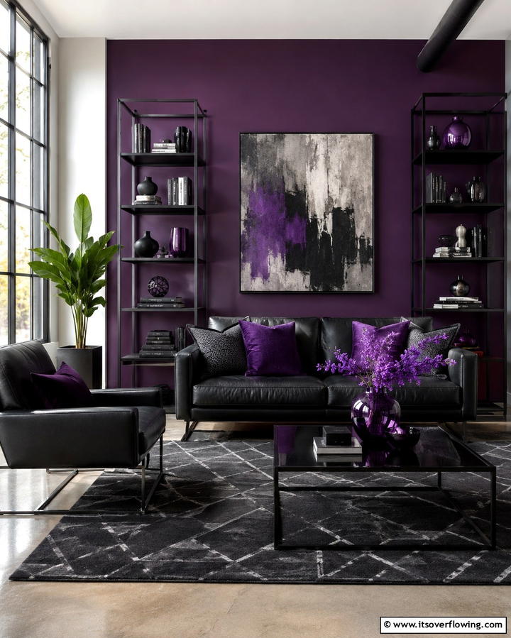 Purple and Black Sophistication - 25 Purple Living Room Ideas for a Stylish Home Makeover