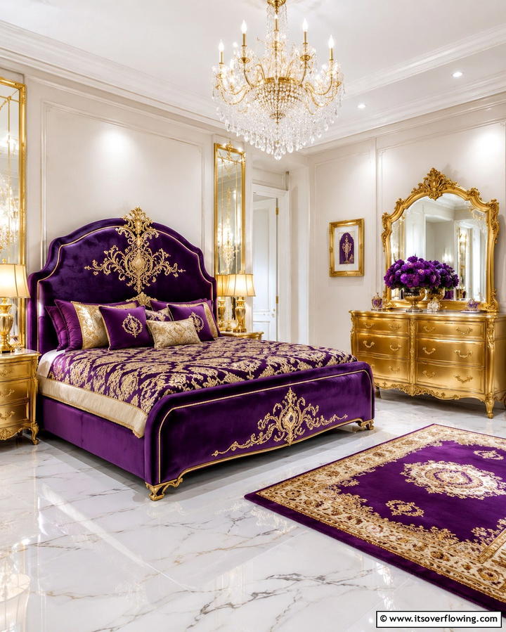 Purple and Gold Accents - 30 Dark Purple Bedroom Ideas for Dramatic Luxury Spaces