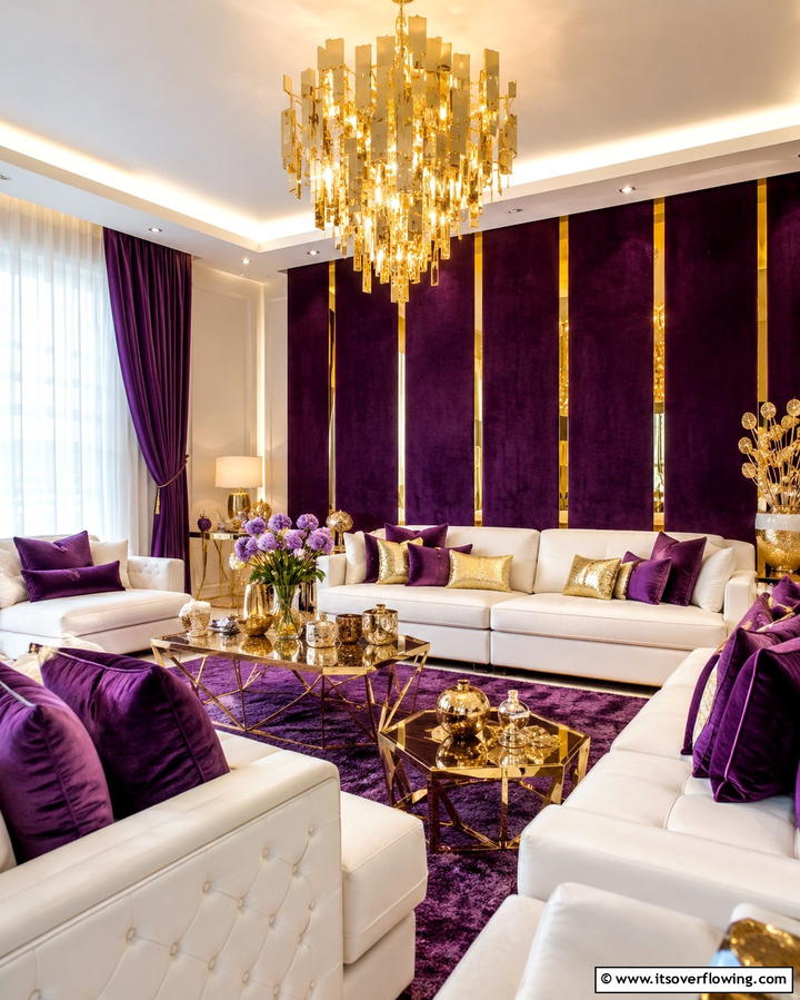 Purple and Gold Glamour - 25 Purple Living Room Ideas for a Stylish Home Makeover