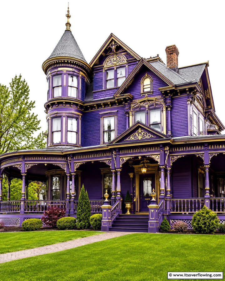 Purple and Gold Highlights - 25 Purple House Exterior Ideas for a Unique Curb Appeal