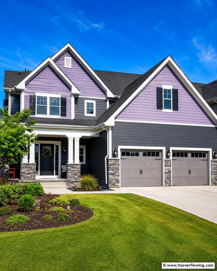 Purple and Gray Duo - 25 Purple House Exterior Ideas for a Unique Curb Appeal