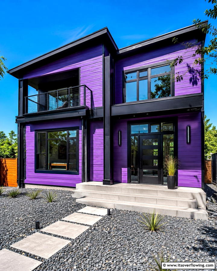 Purple and Gray Harmony - 25 Purple House Exterior Ideas for a Unique Curb Appeal