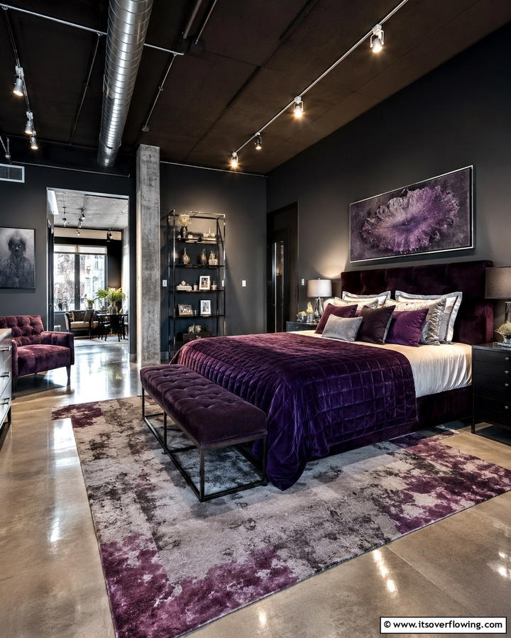 Purple and Gray Tones for a Balanced Look - 30 Dark Purple Bedroom Ideas for Dramatic Luxury Spaces