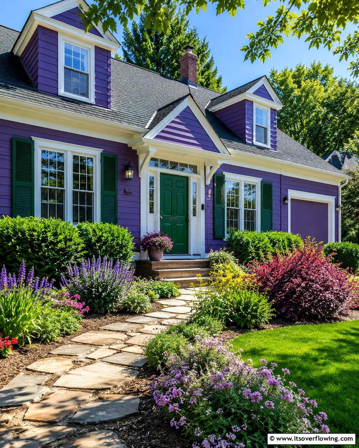 Purple and Green Combination - 25 Purple House Exterior Ideas for a Unique Curb Appeal