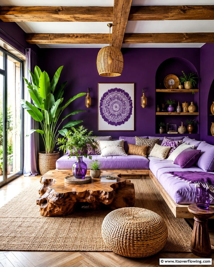 Purple and Natural Wood Combo - 25 Purple Living Room Ideas for a Stylish Home Makeover
