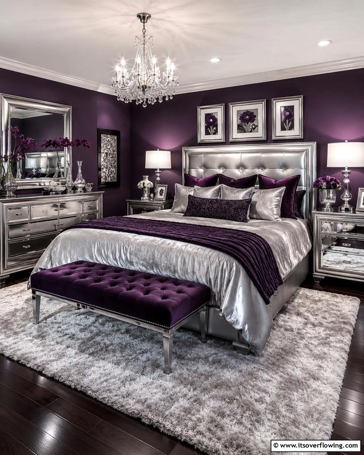 Purple and Silver Color Palette - 30 Dark Purple Bedroom Ideas for Dramatic Luxury Spaces