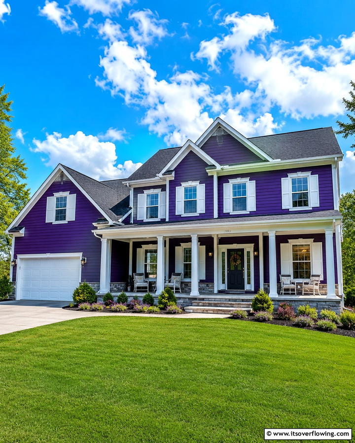 Purple and White Contrast - 25 Purple House Exterior Ideas for a Unique Curb Appeal