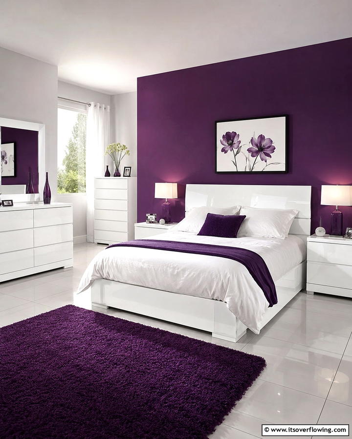 Purple and White Contrast - 30 Dark Purple Bedroom Ideas for Dramatic Luxury Spaces